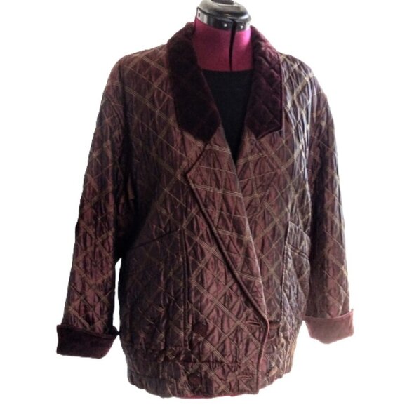 Vintage Burgundy Red Escada Silk Wool Cotton Velvet Quilted Jacket - Picture 2 of 13